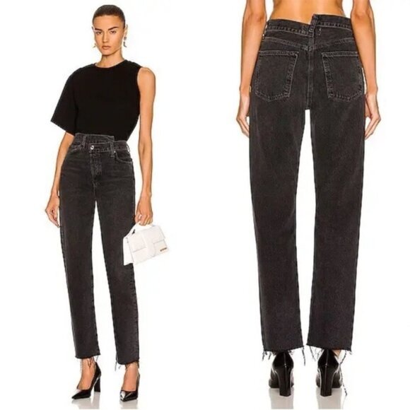 Agolde Denim - Agolde Criss Cross 90s Pinch Waist Straight Jeans Black Grey Size 25
